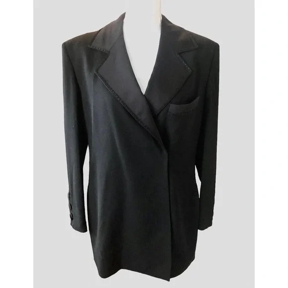 Vintage St John Griffith‎ Gray Black Wool Pocket Blazer Jacket Longline 8 NWT - Picture 5 of 15